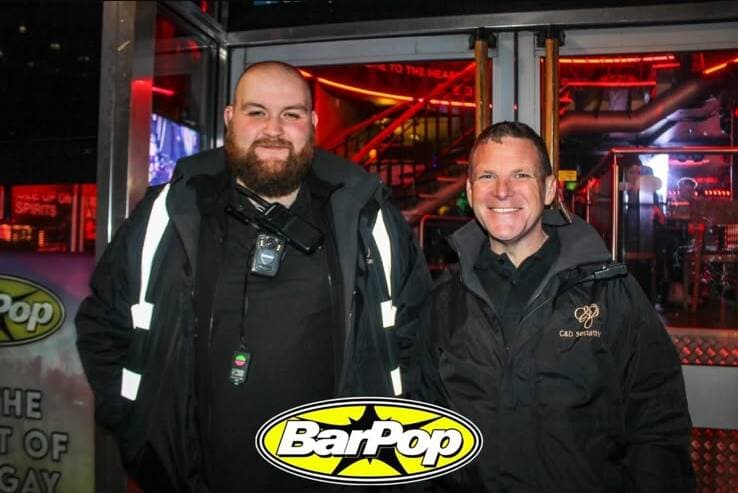 Two C&D Security team members on shift at BarPop, Manchester